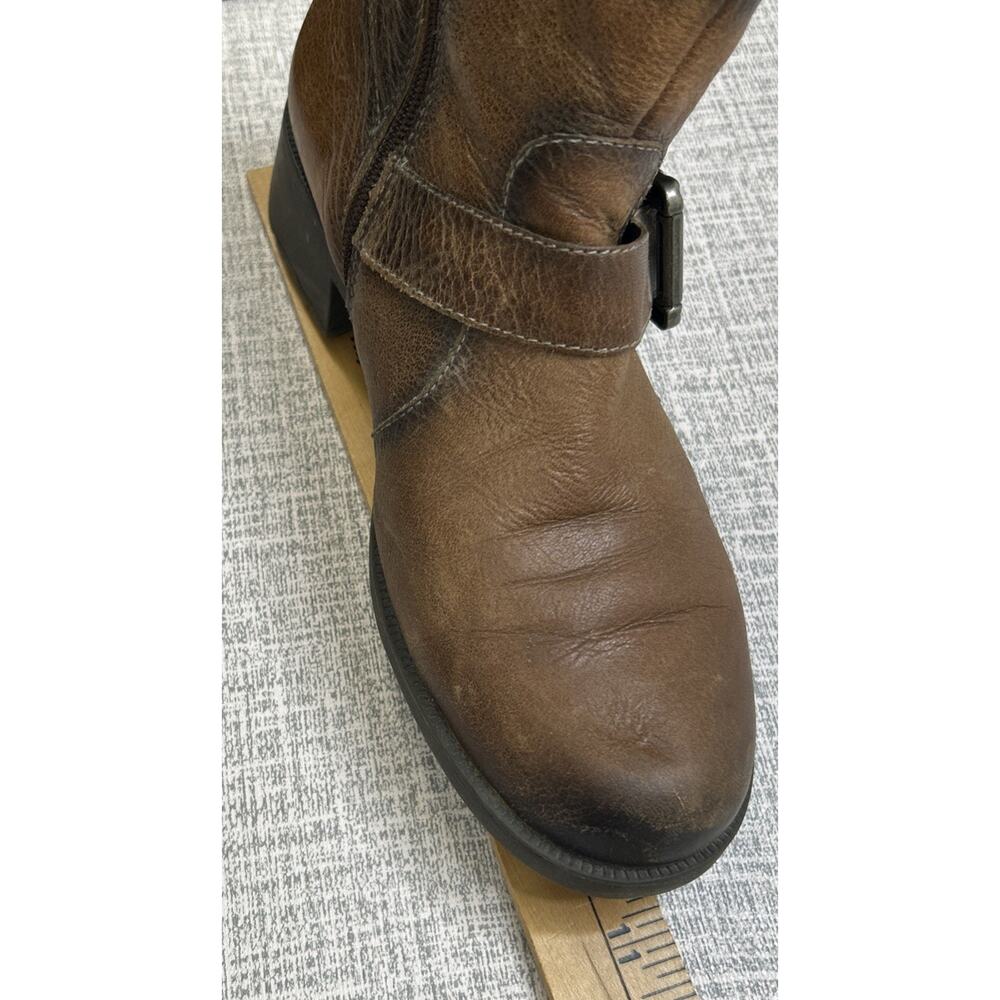 Earth Womens Size 8.5 Redwood Almond Leather Moto Boots Booties Buckle Studded - Picture 13 of 13